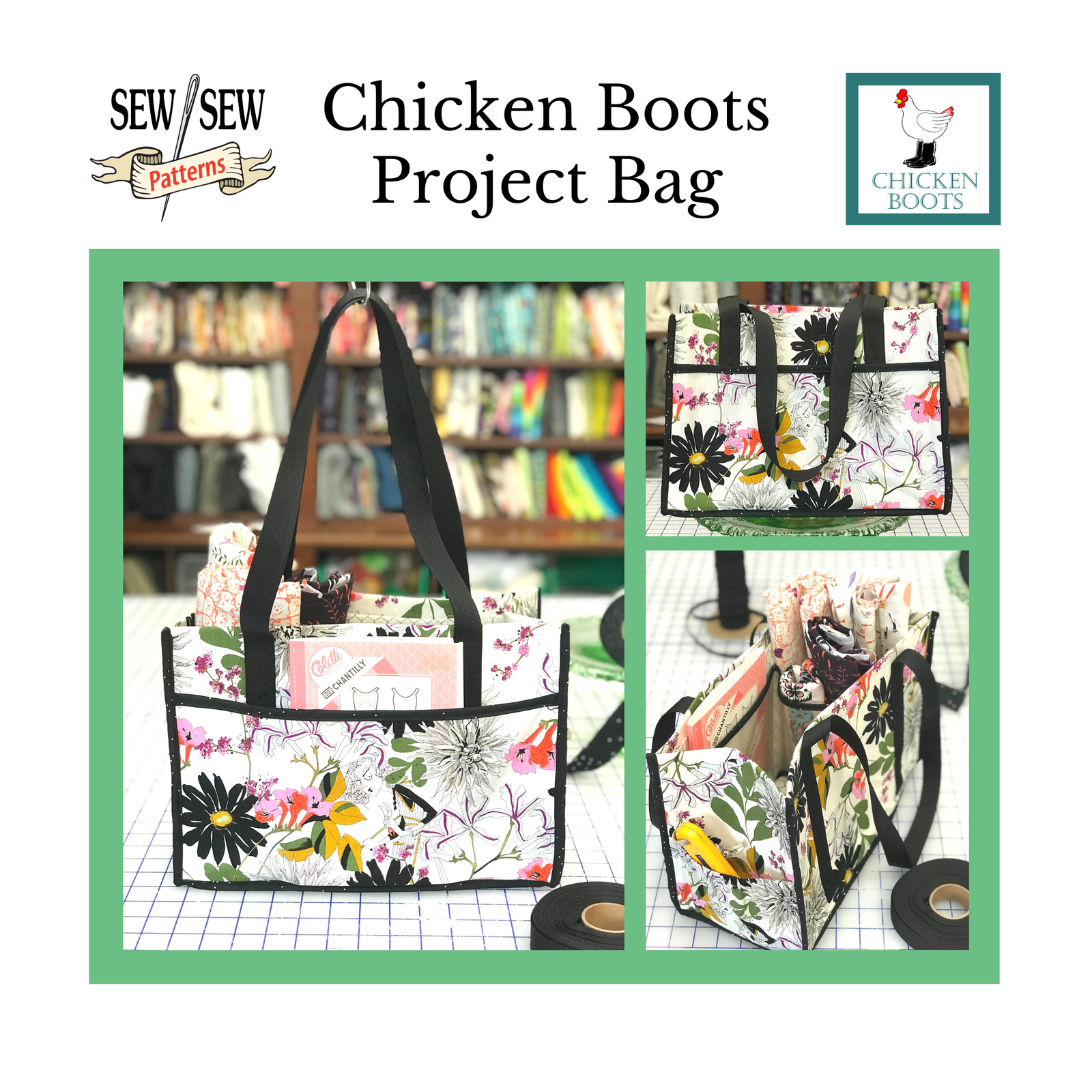 Chicken Boots Project Bag Sewing Pattern by Sew Sew Patterns
