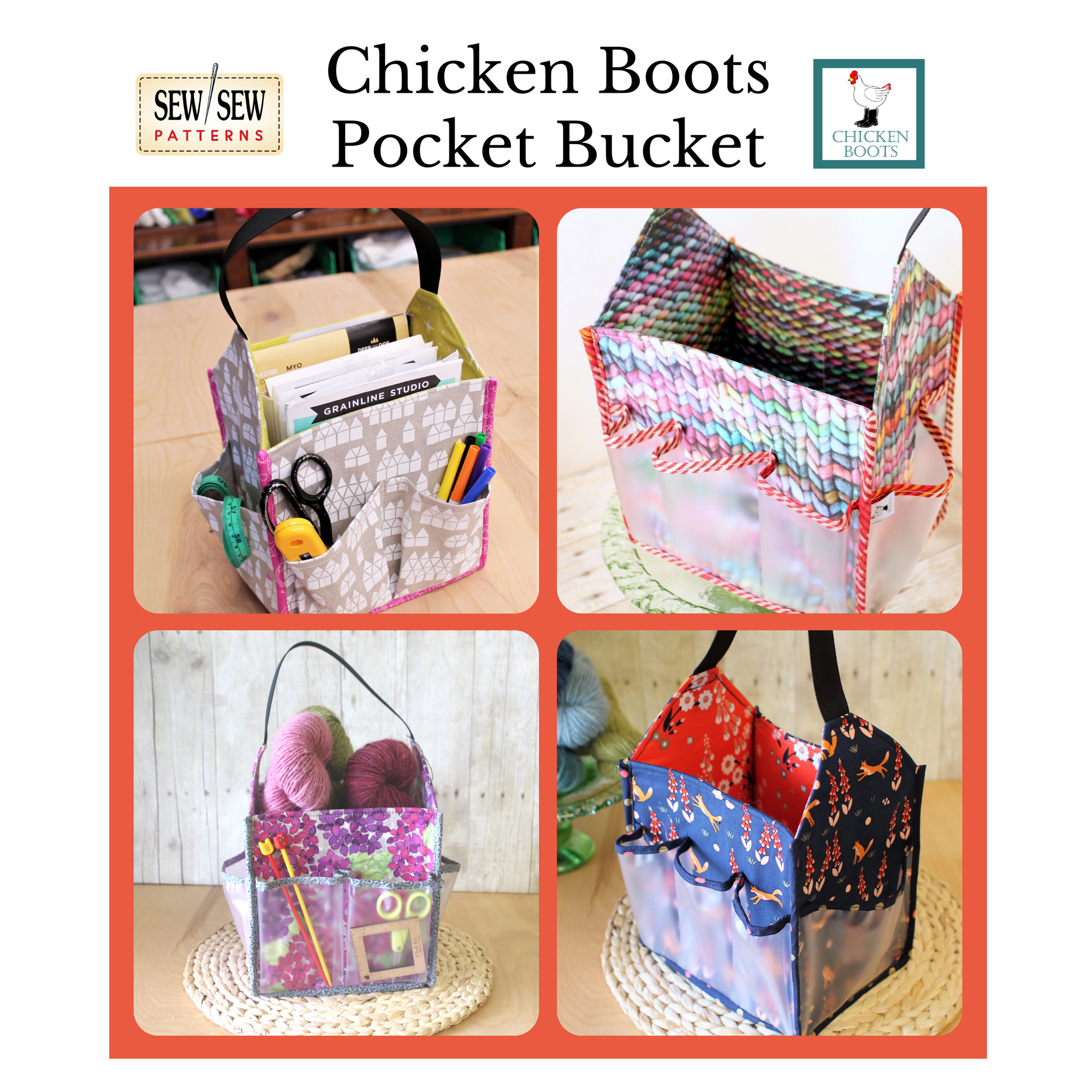 Chicken Boots Pocket Bucket PDF Sewing Pattern and Video Sew Sew